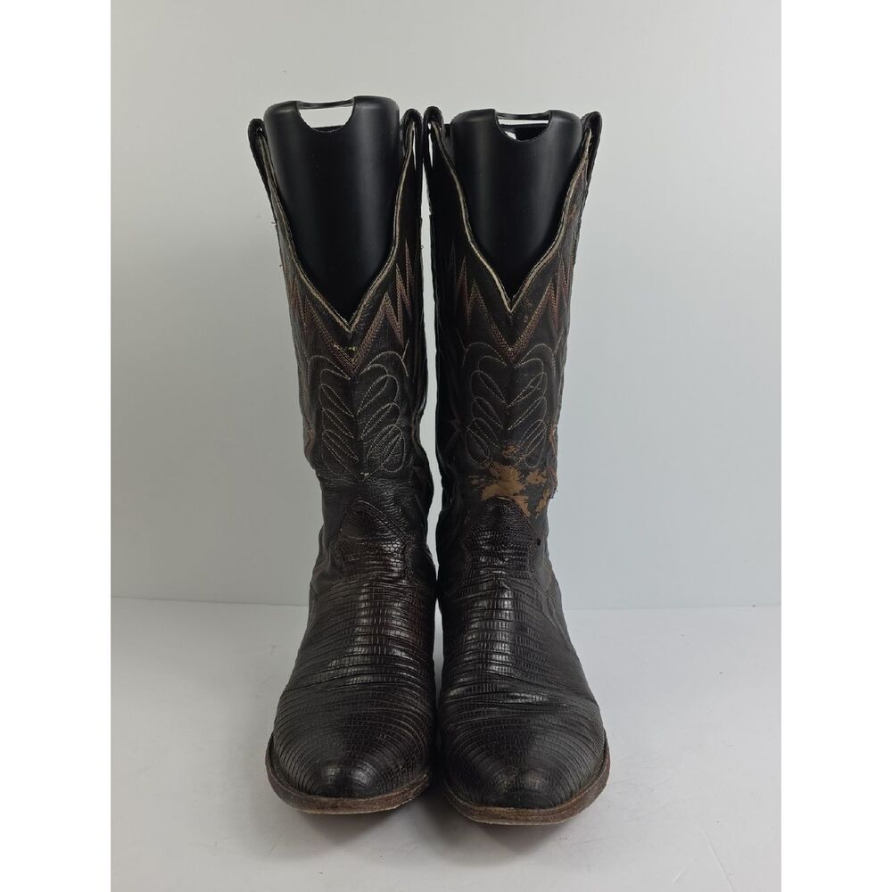 Vintage Sanders Boot Lizzard Brown‎ Leather Men's Cowboy Boots Size 10 1/2 - Picture 5 of 12